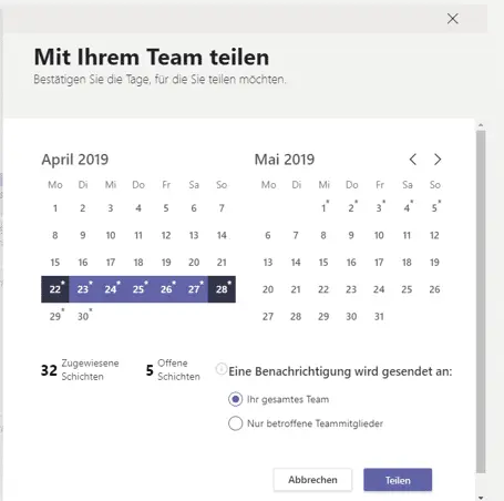 Teams App Schichten Teilen