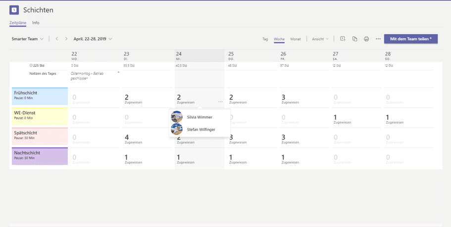 Teams App Schichten Übersicht