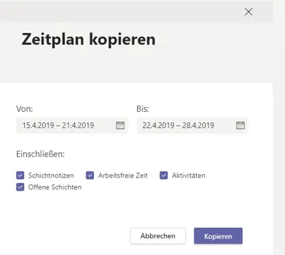 Teams App Schichten Zeitplan kopieren