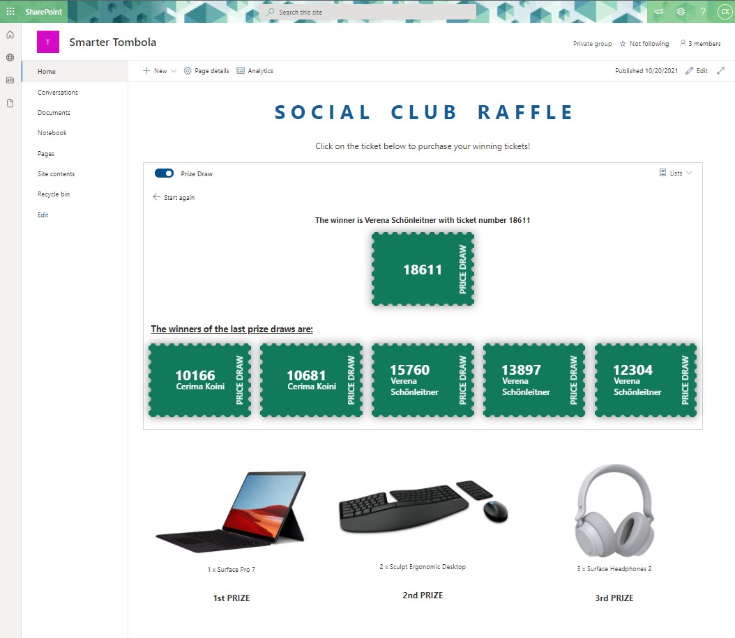 Tombola email settings