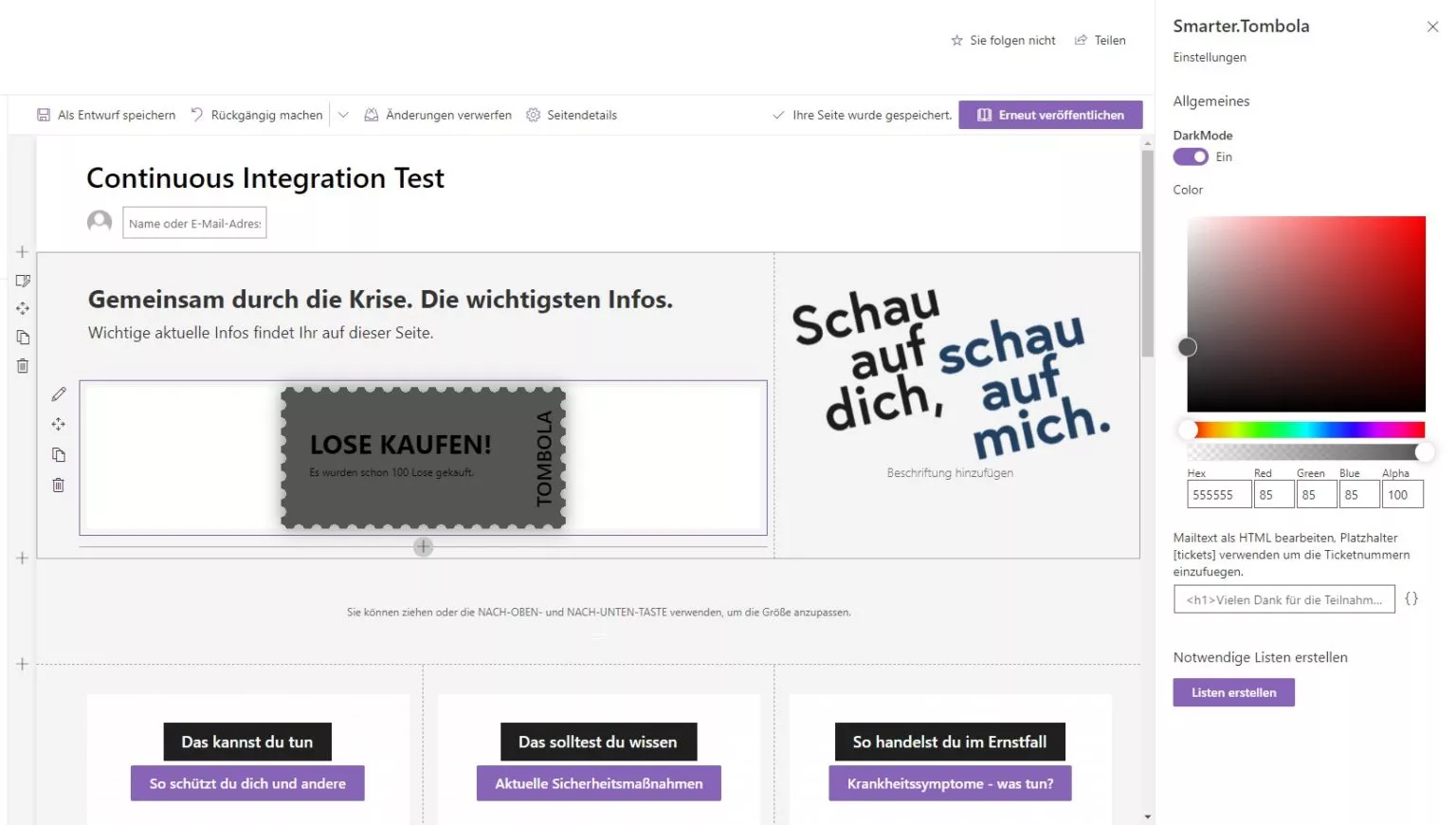 Raffle in SharePoint and Teams: Web part added to the page