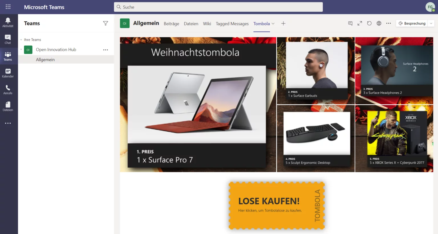 Tombola app – integration in Microsoft Teams
