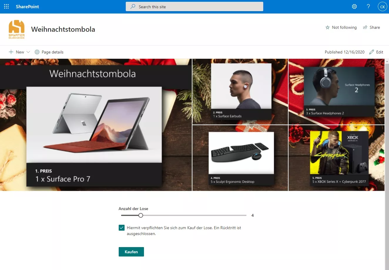 Tombola app – buy tickets in the interface