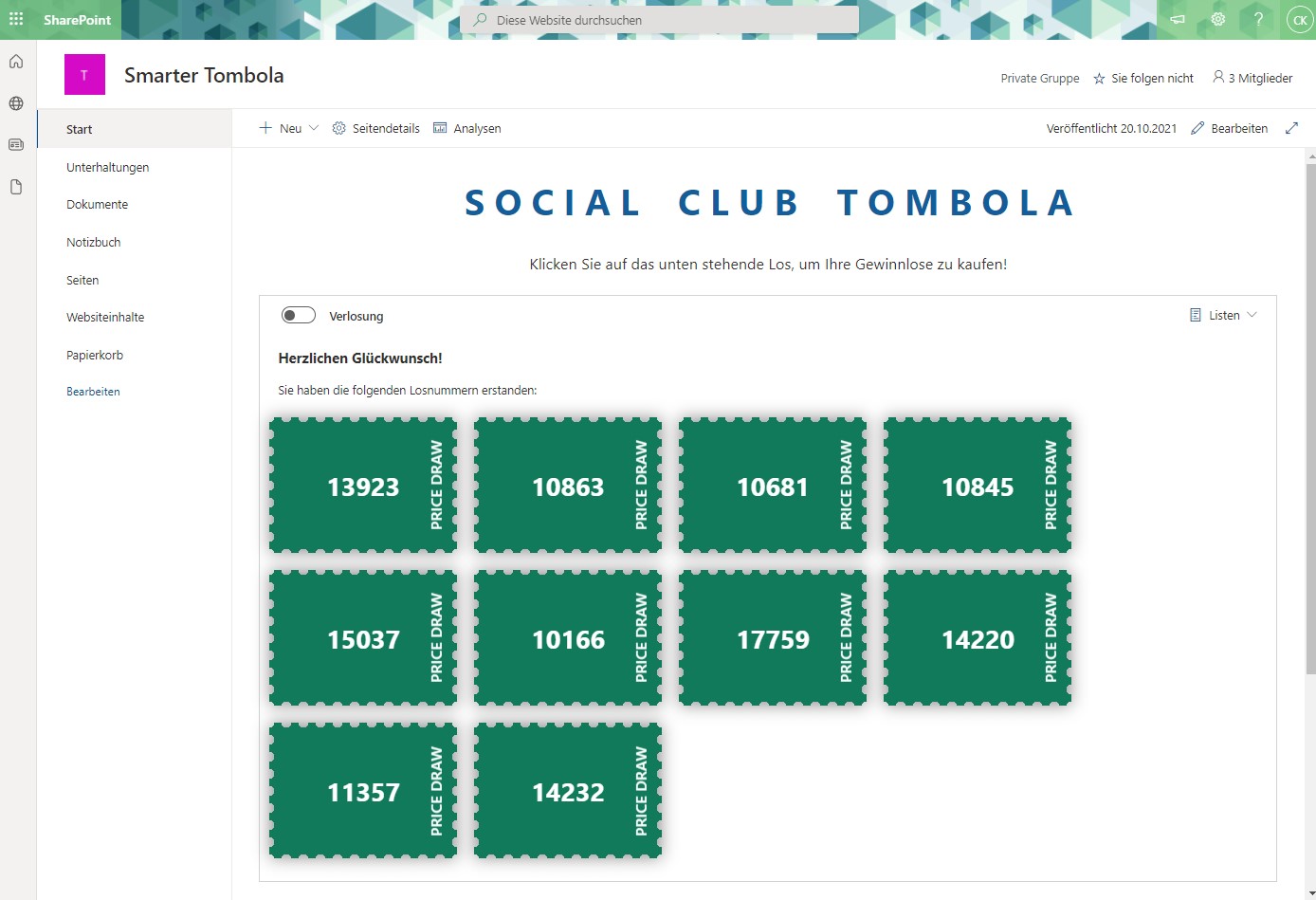 Purchased tickets in Smarter Tombola