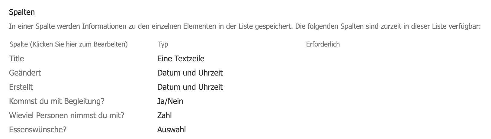 Event registration: Create columns