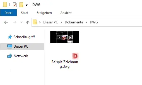 Windows Explorer displaying DWG thumbnails