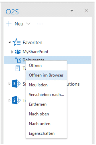 Navigationselement im Browser öffnen