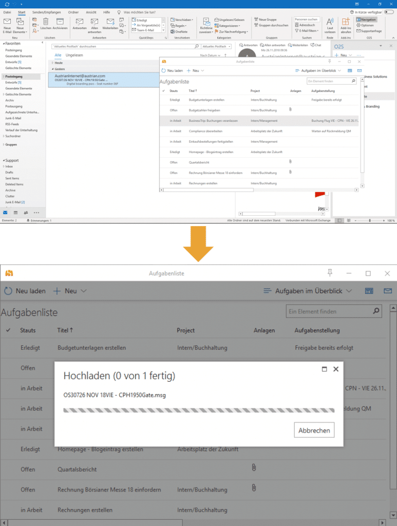 Drag Drop Mail direkt aus Outlook an ein SharePoint Element als Anhang