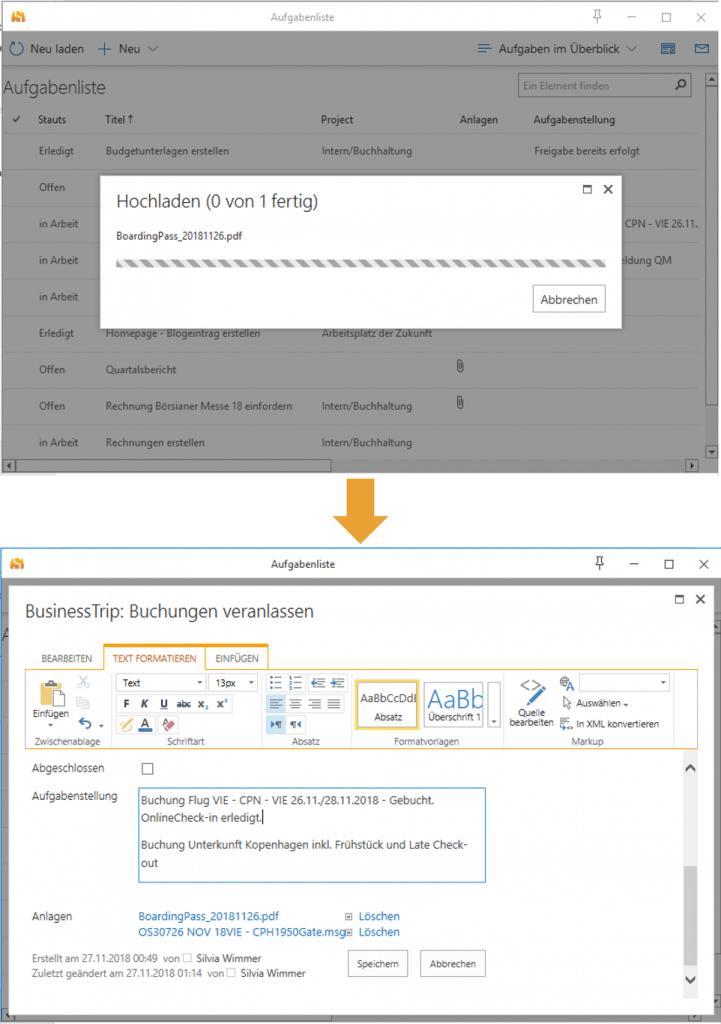 View the anenge of a SharePoint item directly in Outlook