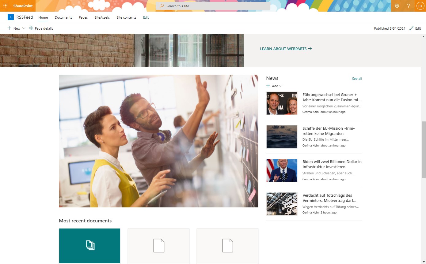 RSS-Feeds in SharePoint Kommunikationswebseiten