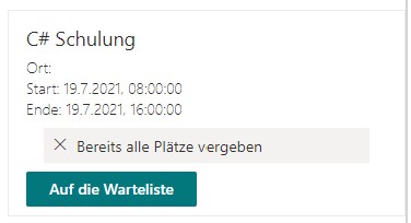 SharePoint Veranstaltungs-Warteliste: Alle Plätze belegt